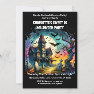 Invitation Maison hantée Halloween Sweet 16 fête d'anniversai