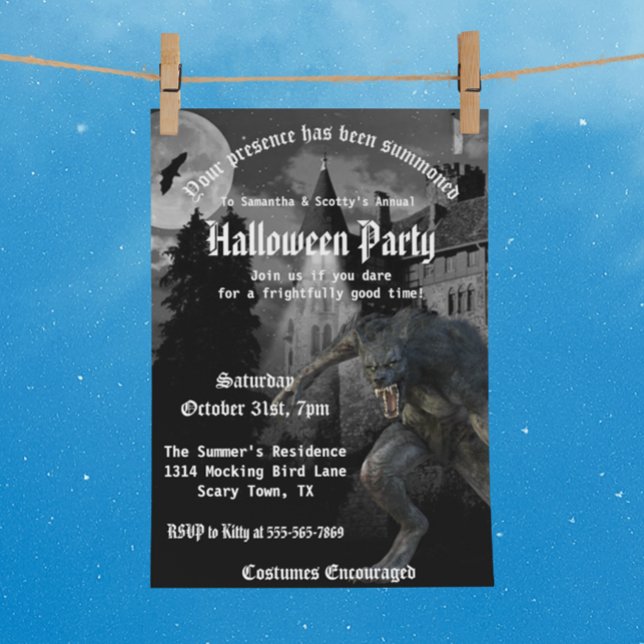 Invitation Maison hantée loup-garou effrayant Fête d'Hallowee (Créateur téléchargé)
