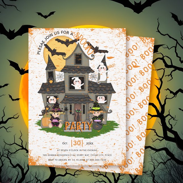 Invitation Maison hantée mignonne avec fantômes Fête d'Hallow (Créateur téléchargé)