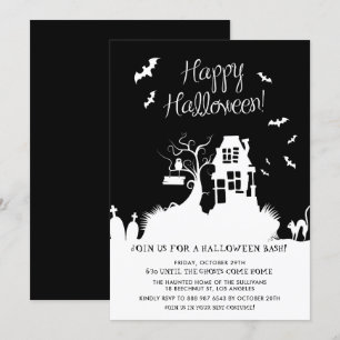 Invitation Maison hantée noire et blanche Fête d'Halloween