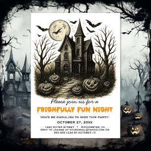 Invitation Maison hantée noire et blanche Fête d'Halloween
