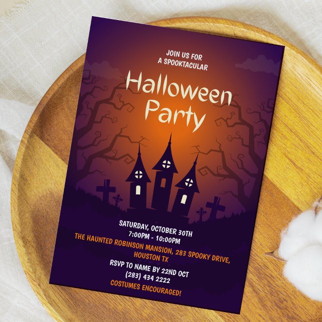 Invitation Maison hantée Orange Black Adult Halloween Party (Haunted House Orange Black Adult Halloween Party Invitation  )