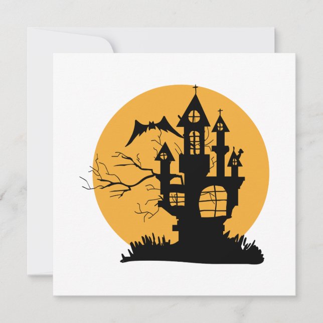Invitation Maison hantée Orange et Noir Halloween (Devant)
