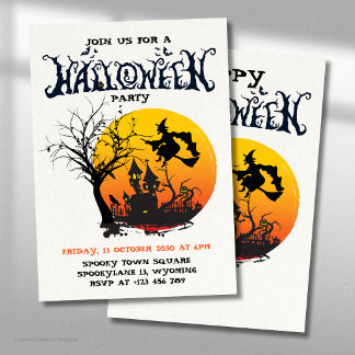 Invitation Maison Hantée Orange Halloween Vintage Fête