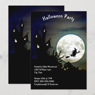 Invitation Maison hantée, Pleine lune, fête d'Halloween sorci