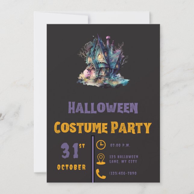 Invitation Maison hantée Rose Vert Moderne Noir Halloween (Devant)