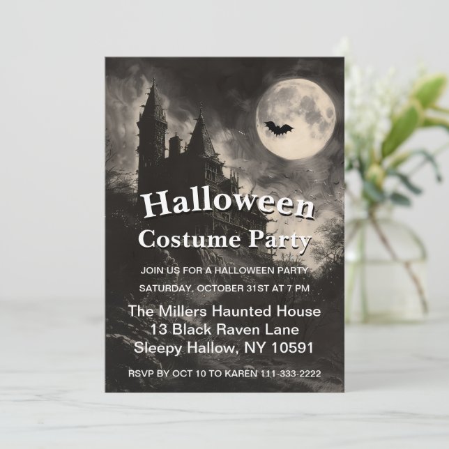 Invitation Maison hantée sinistre pour fête d'Halloween (Debout devant)