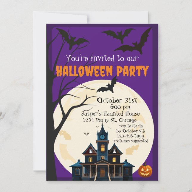 Invitation Maison Hantée Soirée Halloween Effrayante (Devant)