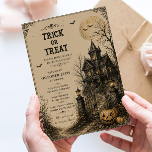 Invitation Maison hantée vintage Trick or Treat Halloween