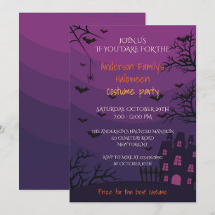 Invitation Maison hantée violette Halloween Costume Party