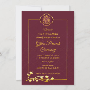 Invitation Maison hindou Réchauffement Griha Pravesh