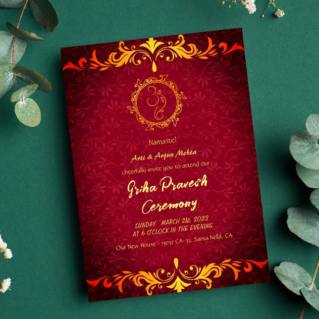 Invitation Maison hindou Réchauffement Griha Pravesh Golden G (Créateur téléchargé)