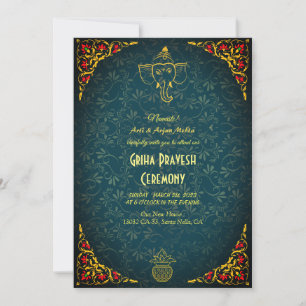 Invitation Maison hindou Réchauffement Griha Pravesh Golden M