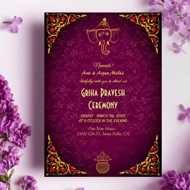 Invitation Maison hindou Réchauffement Griha Pravesh Golden M (Créateur téléchargé)