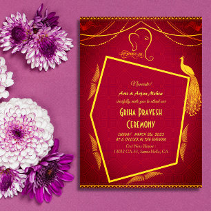 Invitation Maison hindou Réchauffement Griha Pravesh Golden P
