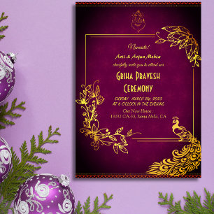 Invitation Maison hindou Réchauffement Griha Pravesh Golden P