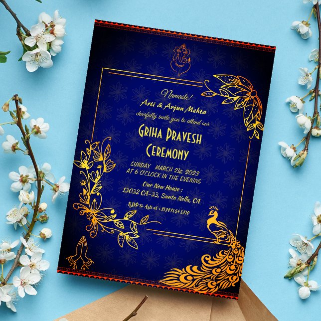 Invitation Maison hindou Réchauffement Griha Pravesh Golden P (Créateur téléchargé)