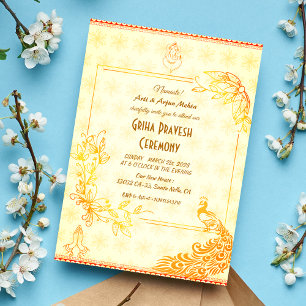Invitation Maison hindou Réchauffement Griha Pravesh Golden P