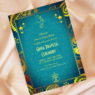 Invitation Maison hindou Réchauffement Griha Pravesh Turquois