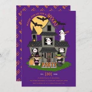 Invitation Maison mignonne hantée violet fête d'Halloween