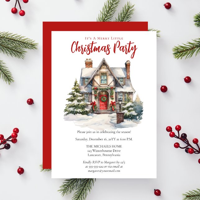 Invitation Maison nostalgique avec Décor de Noël (Nostalgic English Tudor Style Home with Holiday Decor Christmas Party Invitation)