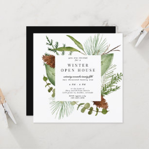 Invitation Maison Ouverte Carrée Élégante avec Verdure d'Hive