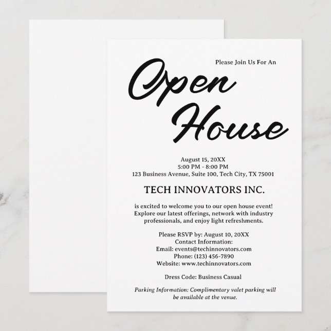 Invitation Maison ouverte d'affaires moderne noir et blanc  (Devant / Derrière)