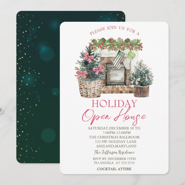 Invitation Maison ouverte de cheminée des Fêtes (Devant / Derrière)