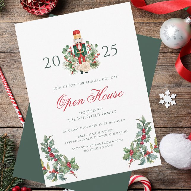 Invitation Maison Ouverte de Fêtes de Noël Casse-Noisette Bai (Christmas Holiday Nutcracker Open House Red Berries Party Invitation)