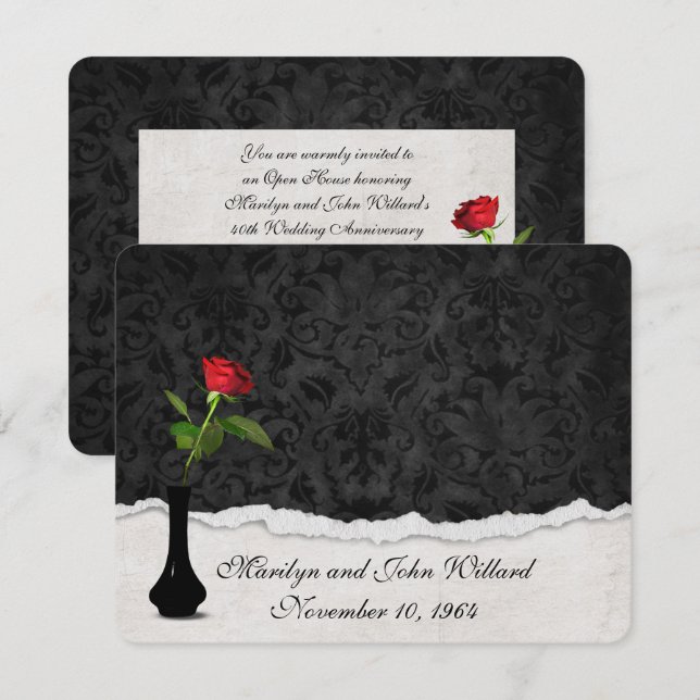 Invitation Maison Ouverte de Mariage Rose Rouge (Devant / Derrière)