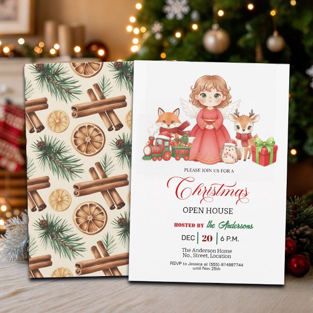 Invitation Maison Ouverte de Noël Animaux de la Forêt Ange Ch (Créateur téléchargé)