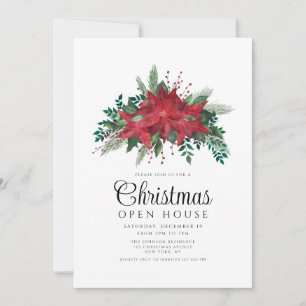 Invitation Maison ouverte de Noël au poinsettia rouge festif