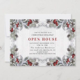 Invitation Maison ouverte de Noël Holly Berry Pine Cones