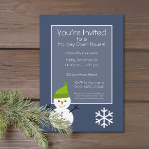 Invitation Maison ouverte de Noël - Snowman bleu marine