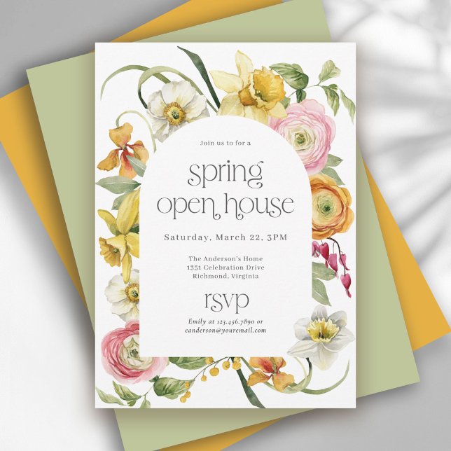 Invitation Maison ouverte de printemps Floral aquarelle lumin (Créateur téléchargé)