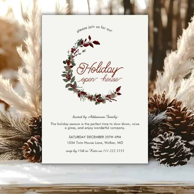 Invitation Maison ouverte de vacances Couronne de Noël festiv (Créateur téléchargé)