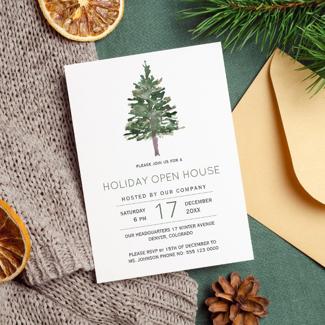 Invitation Maison ouverte de vacances de pin d'hiver rustique (Créateur téléchargé)