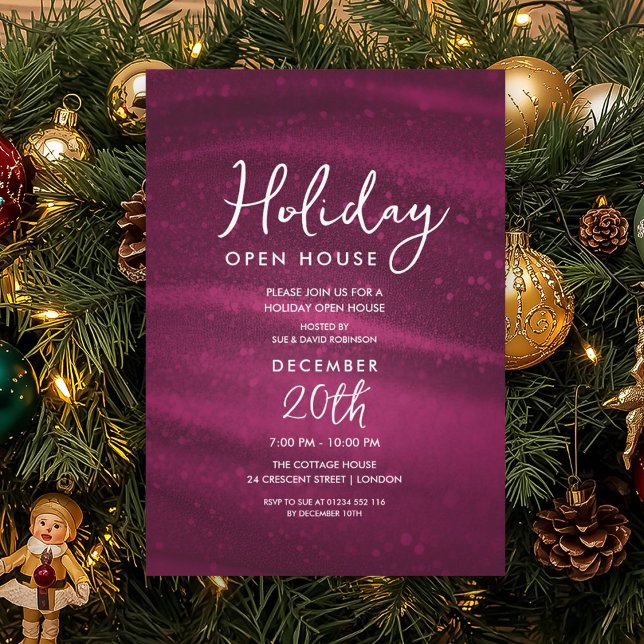Invitation Maison ouverte de vacances élégante Rose scintilla (Elegant Holiday Open House Pink Sparkle Glam Invitation)