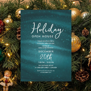 Invitation Maison ouverte de vacances élégante Teal Sparkle G