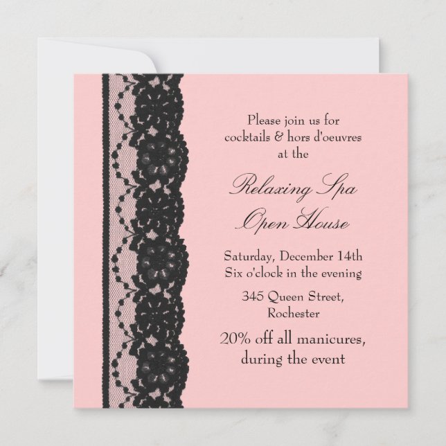 Invitation Maison Ouverte Dentelle Rose Française (Devant)