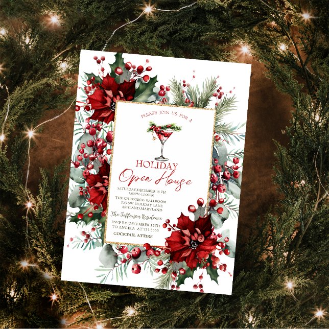 Invitation Maison Ouverte des Fêtes de Noël Martini Poinsetti (Créateur téléchargé)