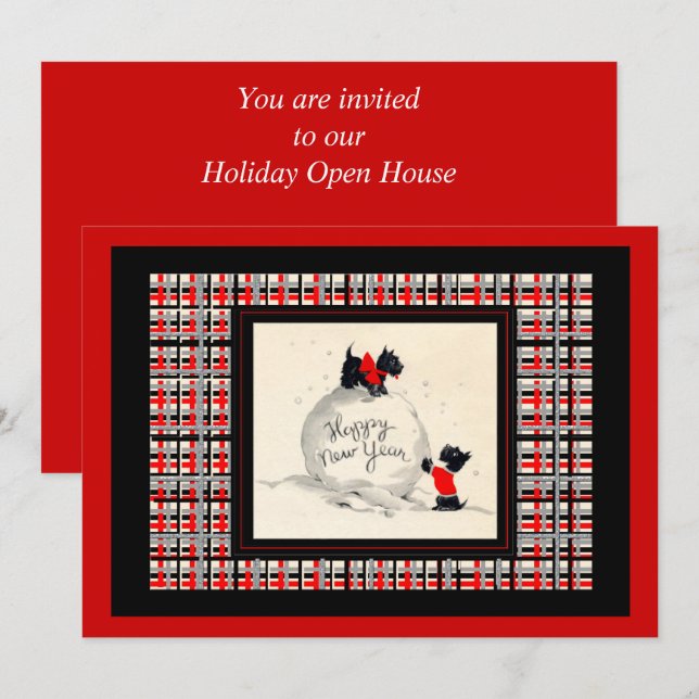 Invitation Maison ouverte du Nouvel An du chien Scottie (Devant / Derrière)