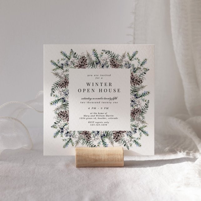 Invitation Maison Ouverte Élégante Carrée Pastel Hivernal (Créateur téléchargé)