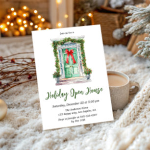 Invitation Maison Ouverte Élégante de Noël à l'Aquarelle