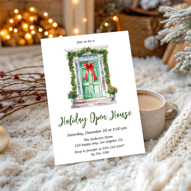 Invitation Maison Ouverte Élégante de Noël à l'Aquarelle (Créateur téléchargé)