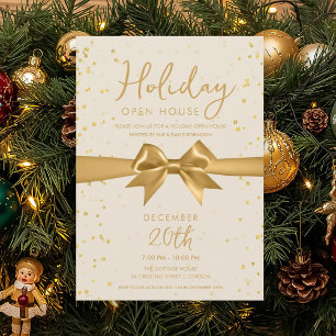 Invitation Maison ouverte élégante pour les Fêtes avec un nœu