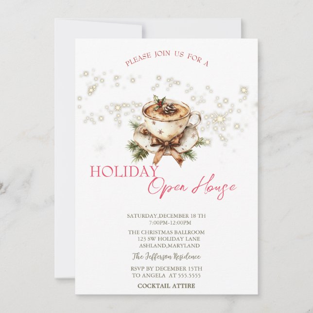 Invitation Maison Ouverte Étoiles de Café de Noël  (Devant)