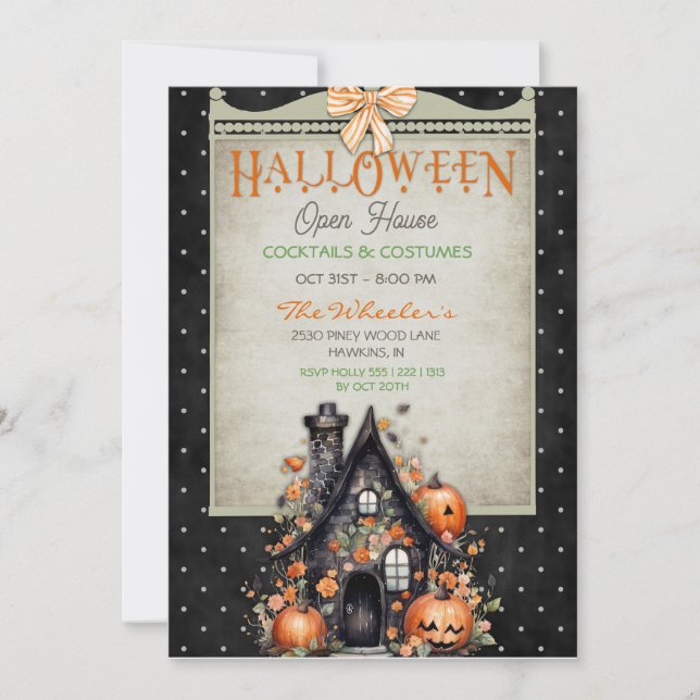 Invitation Maison ouverte Halloween citrouilles automnales ha (Devant)