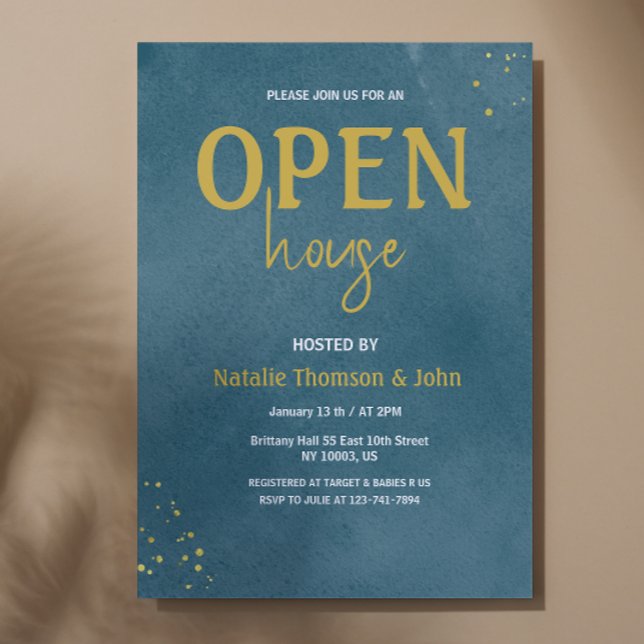Invitation Maison ouverte Navy Blue Sprinkle Or (open House Navy Blue Sprinkle Gold Invitation )