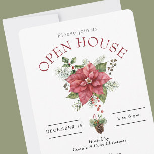 Invitation MAISON OUVERTE POinsettia ROUGE DE NOËL